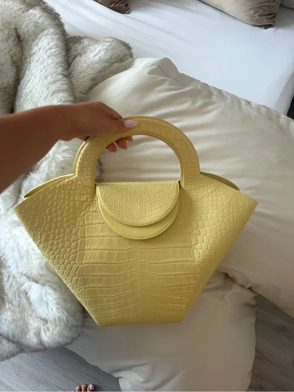 Bottega Veneta Croc-Embossed Lemon Yellow Tote